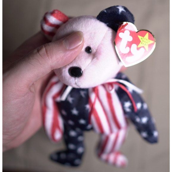VTG TY Beanie Babies Spangle Bear 1999 Pink Face Patriotic Stars Stripes NWT - Picture 3 of 9